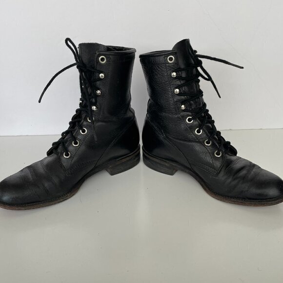 Justin 506 Lace Up Leather Mid-Calf Casual Round Toe Western Boots Black 4 - Picture 4 of 7